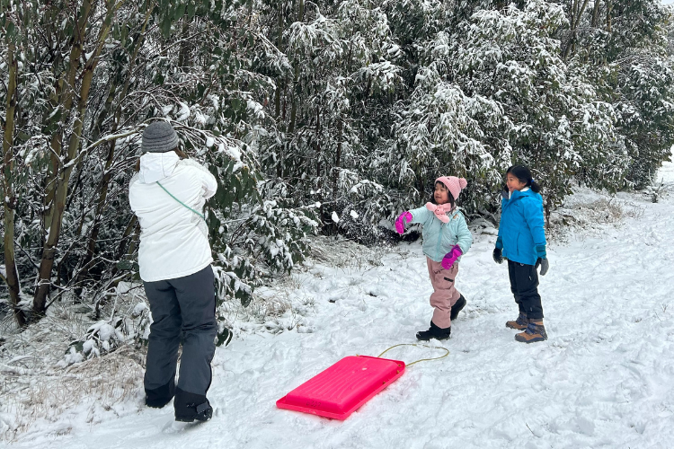 snowball fight in snow
